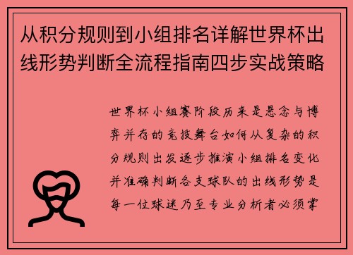 从积分规则到小组排名详解世界杯出线形势判断全流程指南四步实战策略 从积分规则到小组排名详解世界杯出线形势判断全流程指南四步实战策略